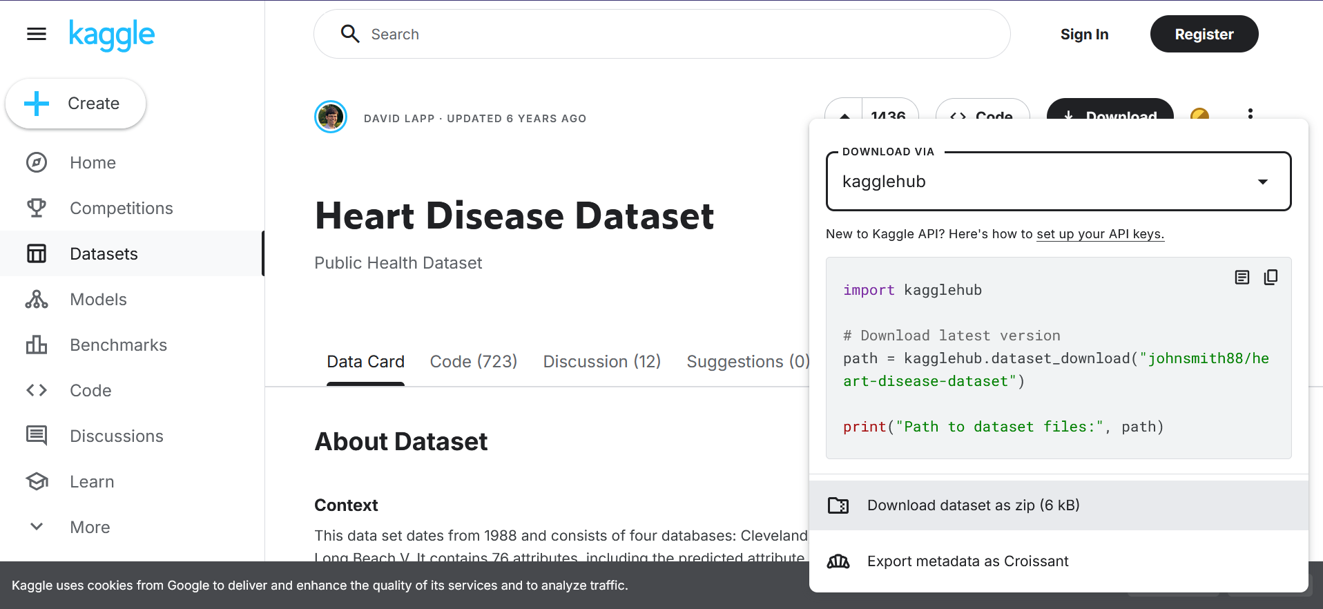 Página do Kaggle