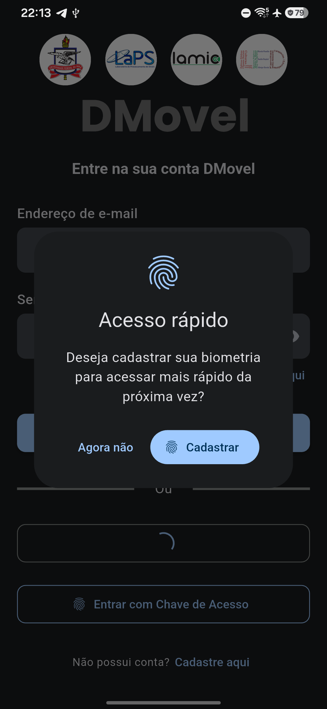 Tela de Autenticação com Biometria DMovel